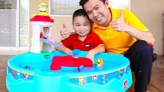 Lyndon and Uncle Having Fun with Paw Patrol Water Table