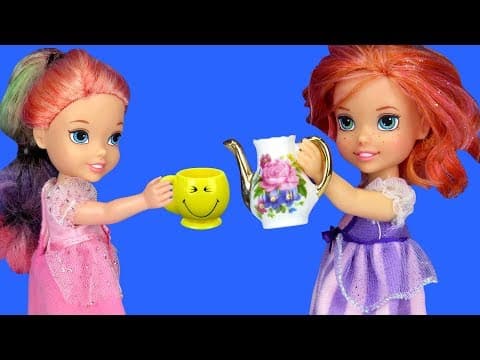 TEA PARTY ! Elsa and Anna toddlers visit Barbie & Chelsea-playdate