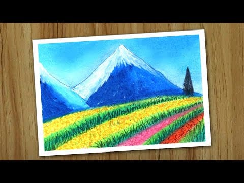 Mountain landscape painting for beginners, Oil pastel Drawing for beginners