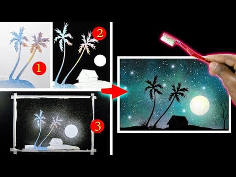 Toothbrush Painting Village / Easy Water Color Painting Technique