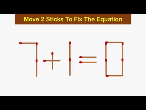 Matchstick puzzle , move only 1 stick to make equation correct !