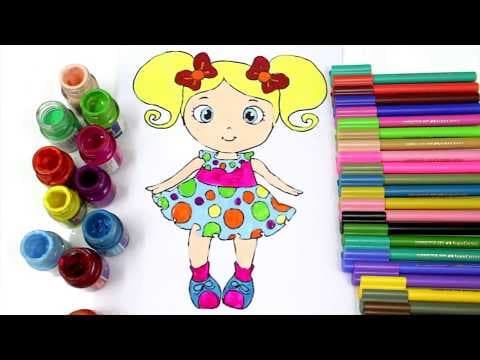 How to draw color paint cute baby doll colouring page and learn to color for kids