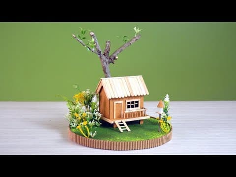 DIY - A mini cardboard house with garden and tree