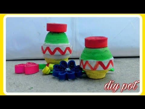 how to make pot , how to make quilling mini pot, matka making at home , waste to best from papper
