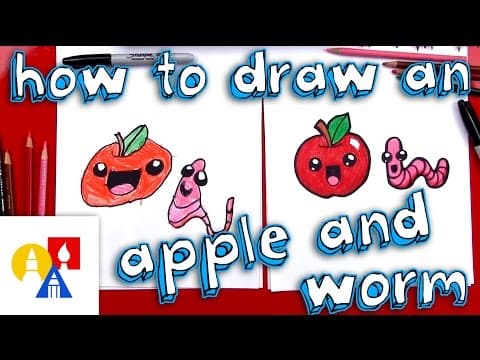 How to draw a cartoon apple and worm