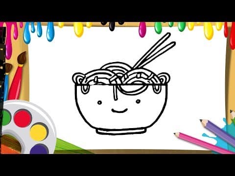 how to draw spaghetti for children draw and color noodles with cute bowl -  Lesson 104