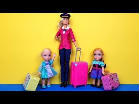 AIRPORT ! Elsa and Anna toddlers-vacation-check in-baggage-suitcases-shopping-Barbie