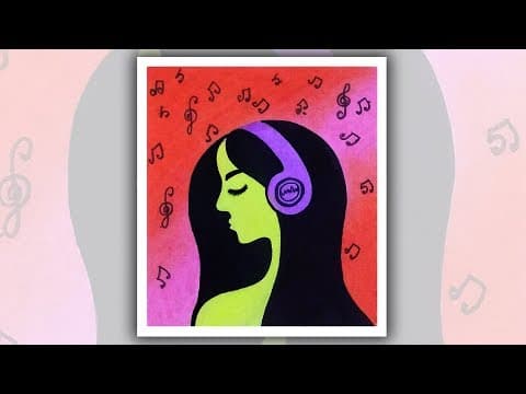 How to draw a girl with headphones, Girl listening to music drawing