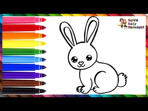 How to draw a rabbit - drawing and coloring a cute rainbow rabbit - drawings for kids