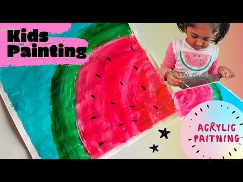 Simple acrylic painting for kids and beginners - watermelon painting