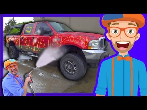 Blippi car wash - truck videos for children