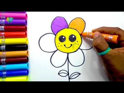 Drawing for children-draw and color cute flower-simple and easy basic coloring