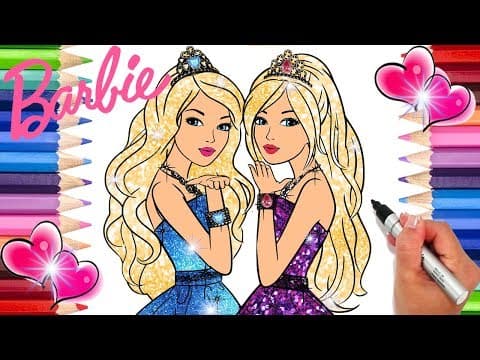 Barbie princess twins beautiful sparkle dress coloring page barbie coloring book - barbie coloring