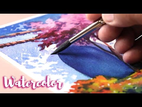 Beautiful Watercolor painting of Flower field and tree