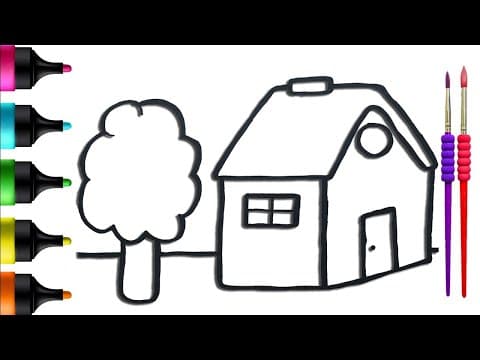 How to Draw a Cute House with a Tree for Kids, Toddlers