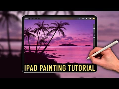 Ipad painting tutorial - palm tree beach landscape in procreate