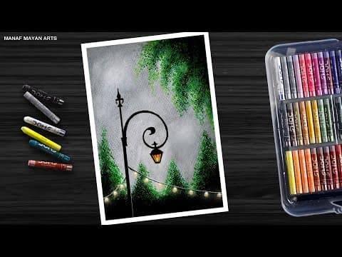 Street Light Lamb / Drawing for Beginners / Oil pastel / Manaf mayan Arts #312