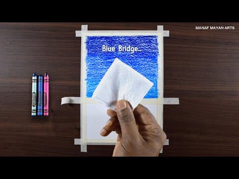 Blue Challenge #05 Blue Bridge Night / Easy Drawing for Beginners / with Crayons / #295