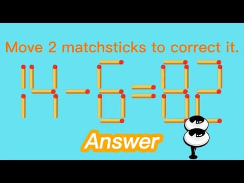 Matchstick Puzzles | Move 1 matchstick to correct Equation