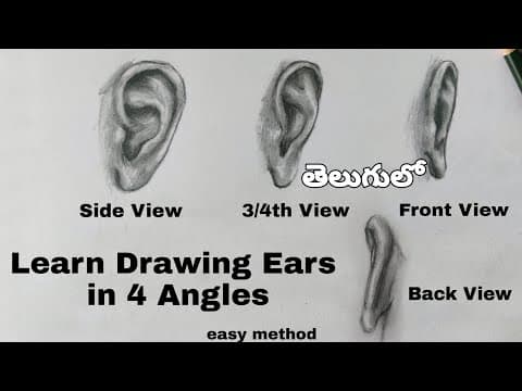 How to Draw Ears | Easy Method to Draw Ears | 4 Angles | Step by Step in Telugu