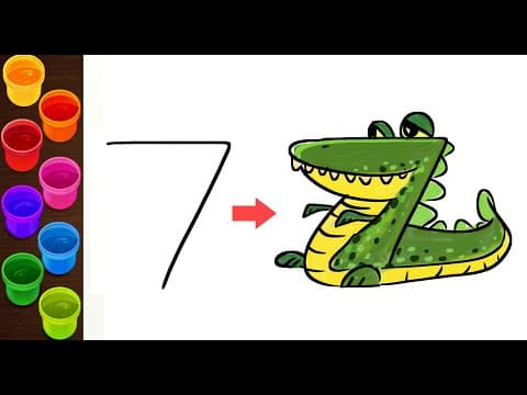How to Draw Crocodile with Numbers  -  Cute drawings using Numbers  -  Lesson 132