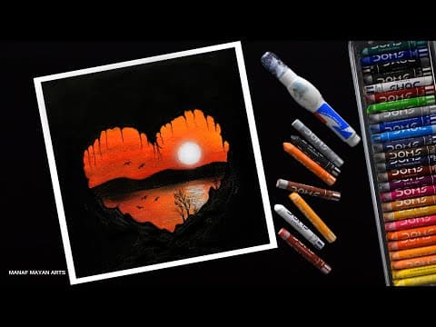 Heart in Nature | Sunset Scenery | Drawing for Beginners with Oil Pastel | step by step #135