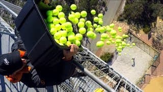 CATCHING HUNDRED TENNIS BALLS