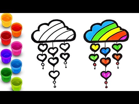 How to draw a cute cloud with heart shapes step by step - drawings for kids