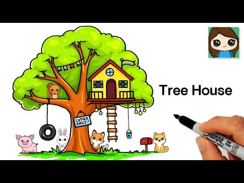 How to draw a tree house easy cute scenery art