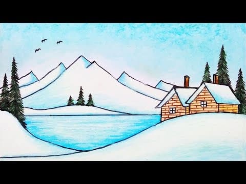 How to Draw Beautiful Winter Season | Easy Scenery Drawing