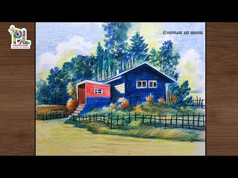 Simple landscape coloring with color pencils with easy pencils strokes