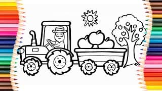How to Draw a Rainbow Tractor for Kids and Toddlers