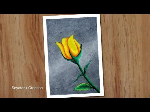 How to draw a rose flower with oil pastels for beginners step by step