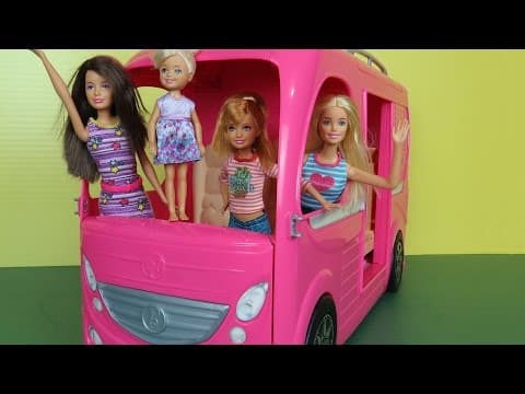 CAMPER-Pool Playing Picnic Gymnastics with Barbie Chelsea Skipper Stacie RV