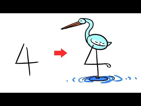 How to draw pictures using numbers - Draw Crane - Bird using 4 - Lesson 135
