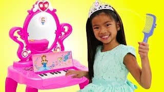 Emma Pretend Play with Makeup Vanity Piano Play Table Toy w/ Disney Rapunzel and Elsa