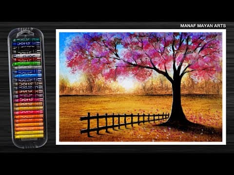 Easy Autumn tree drawing / Drawing for Beginners / Oil pastel / #307