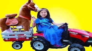 Jannie Pretend Play with Ride-On Tractor & Horse Toy for Kids