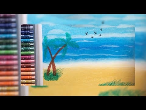 Draw A Beach View Using DOMS Oil Pastels | Draw a beach view| step by step drawing using oil pastel