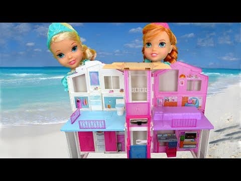BEACH HOUSE ! Elsa & Anna toddlers visit Barbie's Ocean Home-Water fun