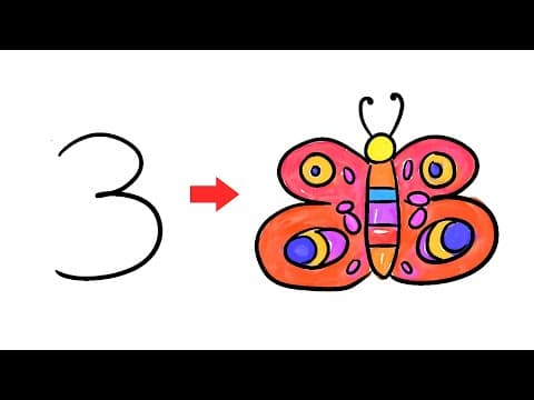 How to draw pictures using numbers - Draw Butterfly using 3 - Lesson 136