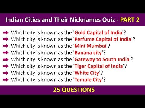 Indian Cities and Their Nicknames Quiz | Part 2 | India General Knowledge Quiz