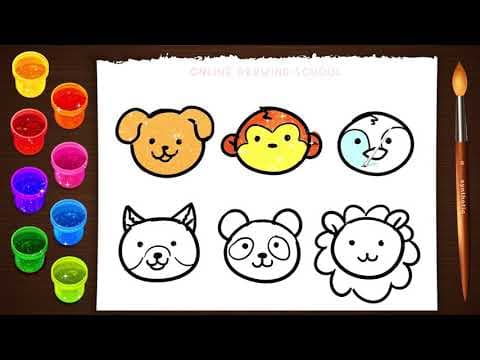 How to draw cute animal faces with simple basic shapes for children - Lesson 137