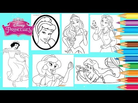 Coloring disney princesses cinderella jasmine belle ariel aurora snow white princess coloring pages
