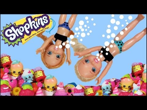 Elsa & Anna toddlers play with Barbie the Mermaid and lots of Shopkins