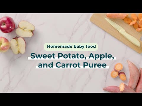 Homemade baby food: Sweet potato, apple, and carrot puree