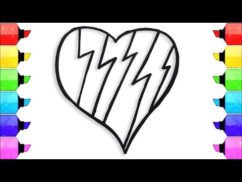 Heart with Lightning Drawing and Coloring for Kids | Let's Draw and Paint Together for Fun
