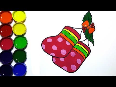 Draw and paint Christmas Stocking Cute step by step -  Lesson 181