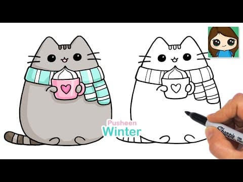 How to Draw Pusheen Winter Holiday Cat - YouTube