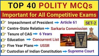 Top 40 Polity Important MCQs | Indian Polity GK Questions and Answers | Polity Quiz -2 | Polity GK